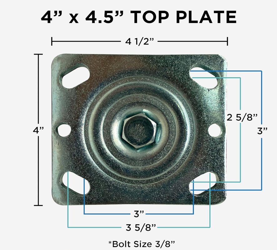 Adjustable Caster Plate - Set of 6 Unassembled