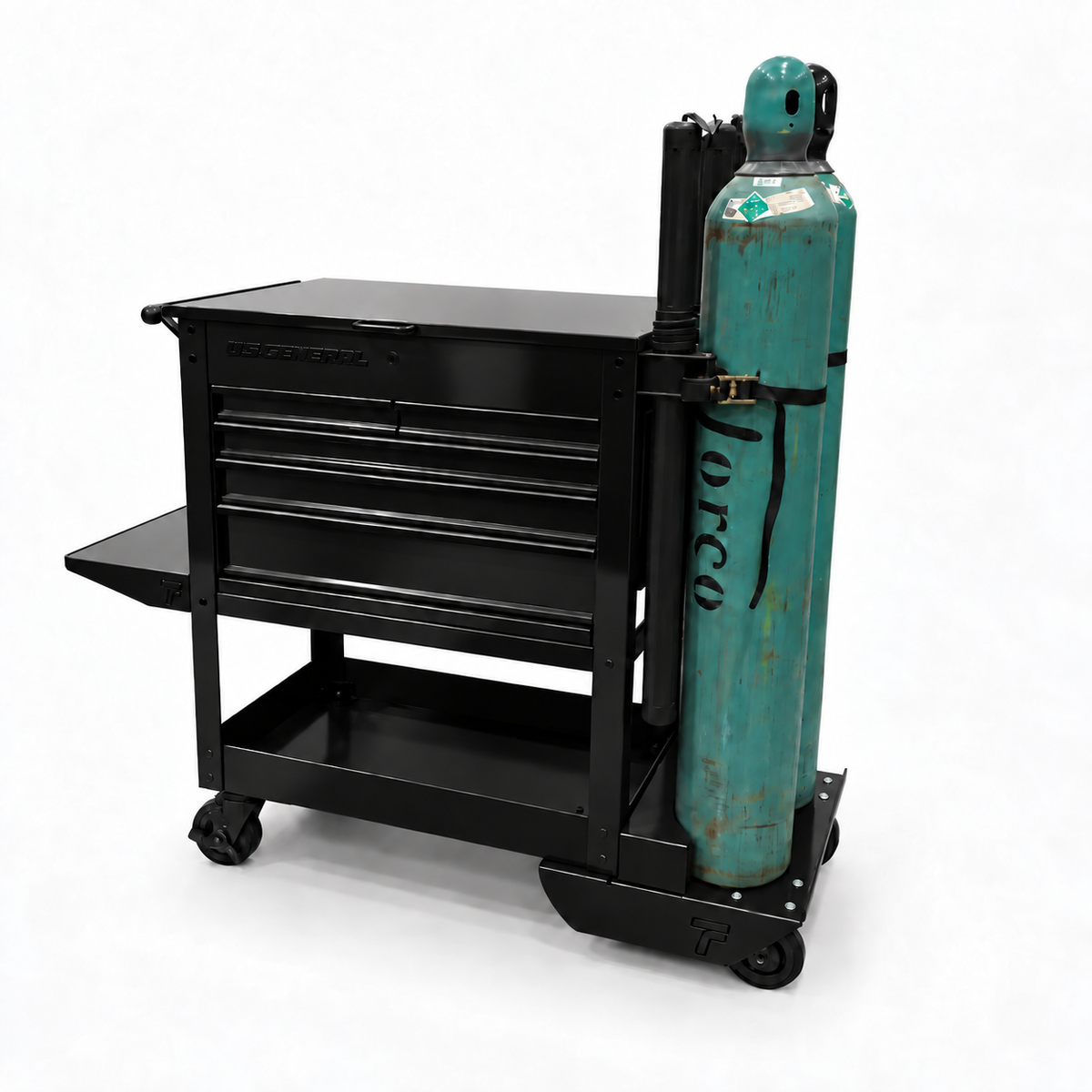 HF 5 Drawer Mechanics Cart - Dual Tank Welding Cart Kit - Harbor Freight Black Powder Coat