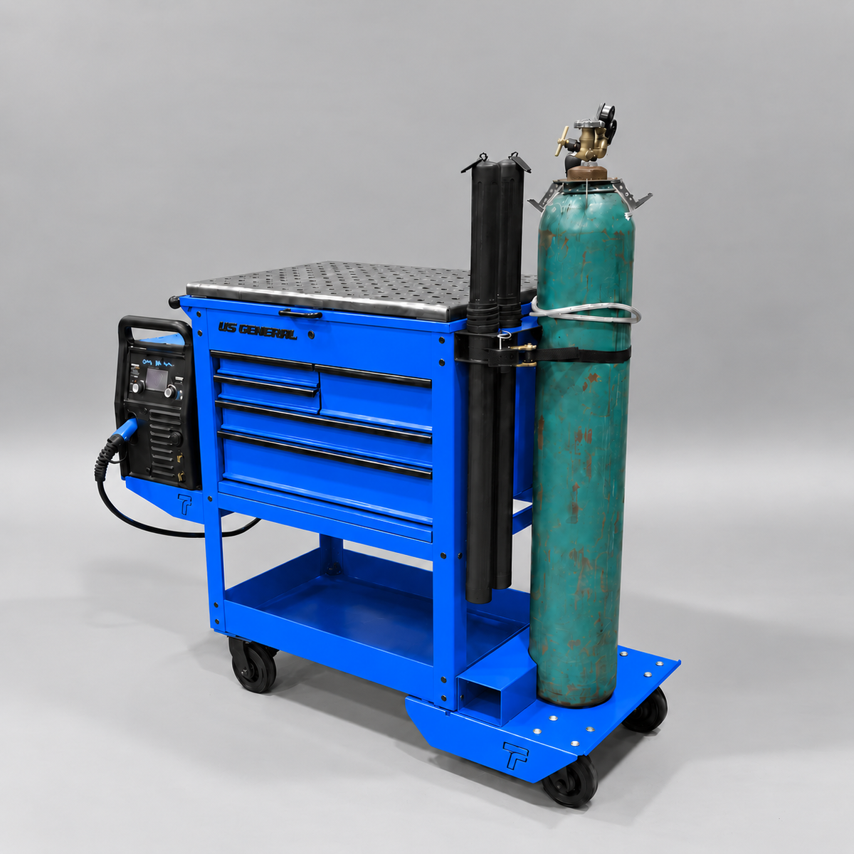 HF 5 Drawer Mechanics Cart - Single Tank Welding Cart Kit - Harbor Freight Blue Powder Coat