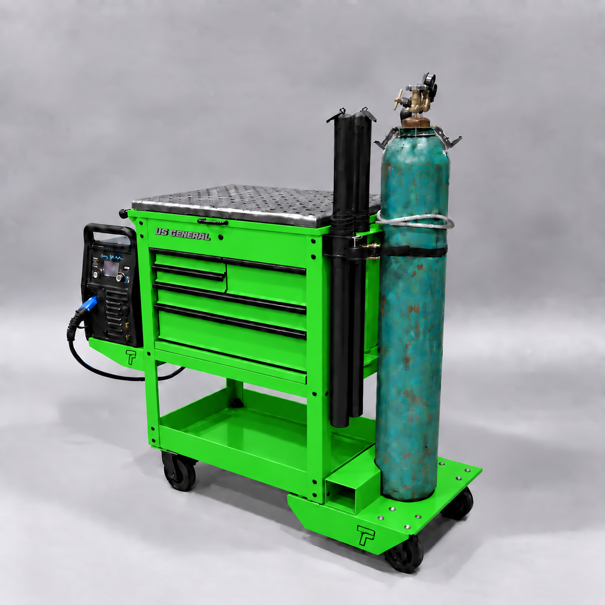 HF 5 Drawer Mechanics Cart - Single Tank Welding Cart Kit - Harbor Freight Green Powder Coat