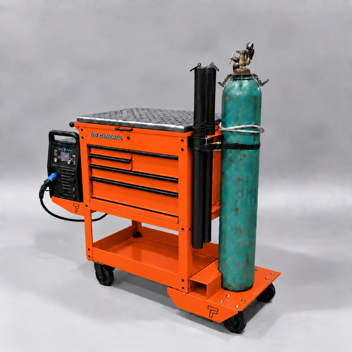 HF 5 Drawer Mechanics Cart - Single Tank Welding Cart Kit - Harbor Freight Orange Powder Coat