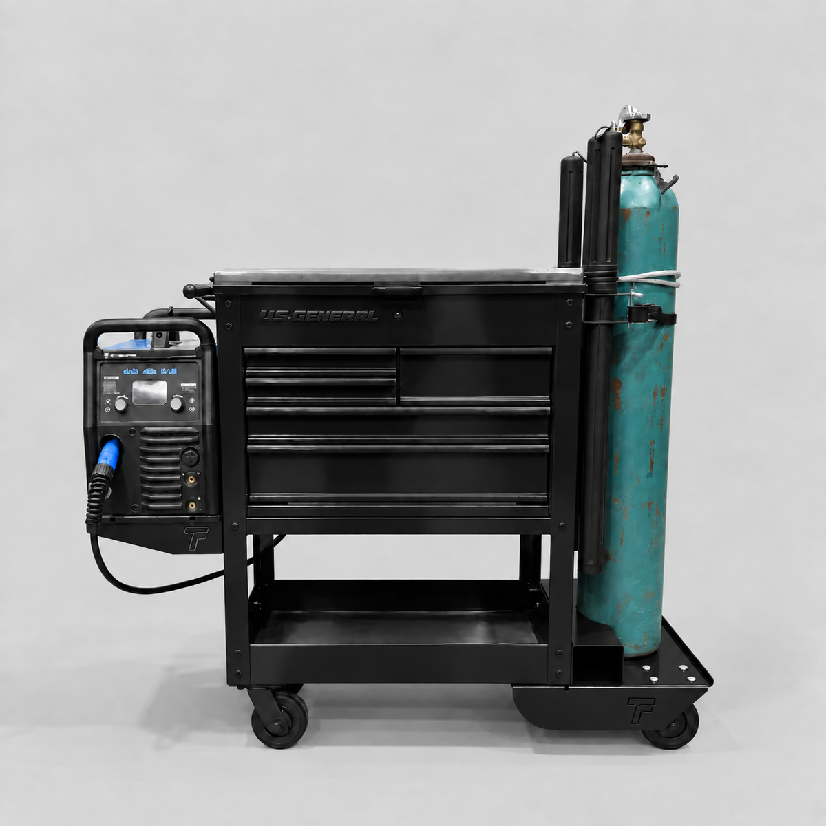 HF 5 Drawer Mechanics Cart - Single Tank Welding Cart Kit - Harbor Freight Black Powder Coat