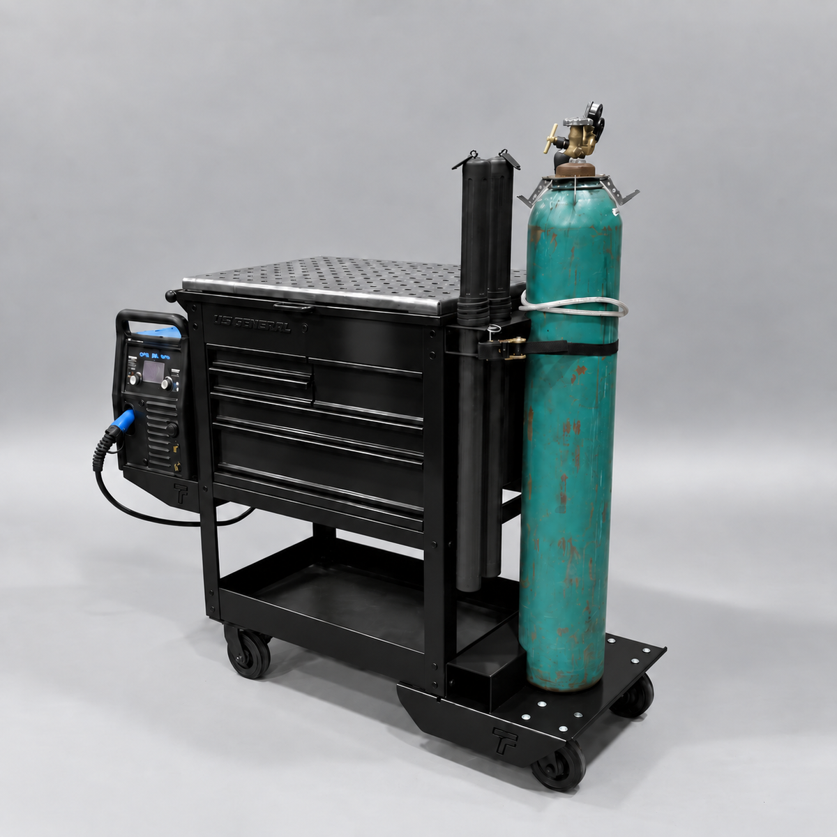 HF 5 Drawer Mechanics Cart - Single Tank Welding Cart Kit - Harbor Freight Black Powder Coat