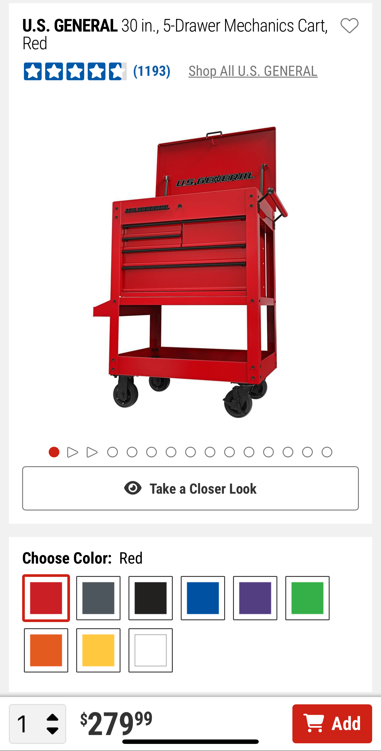 HF 5 Drawer Mechanics Cart - Single Tank Welding Cart Kit