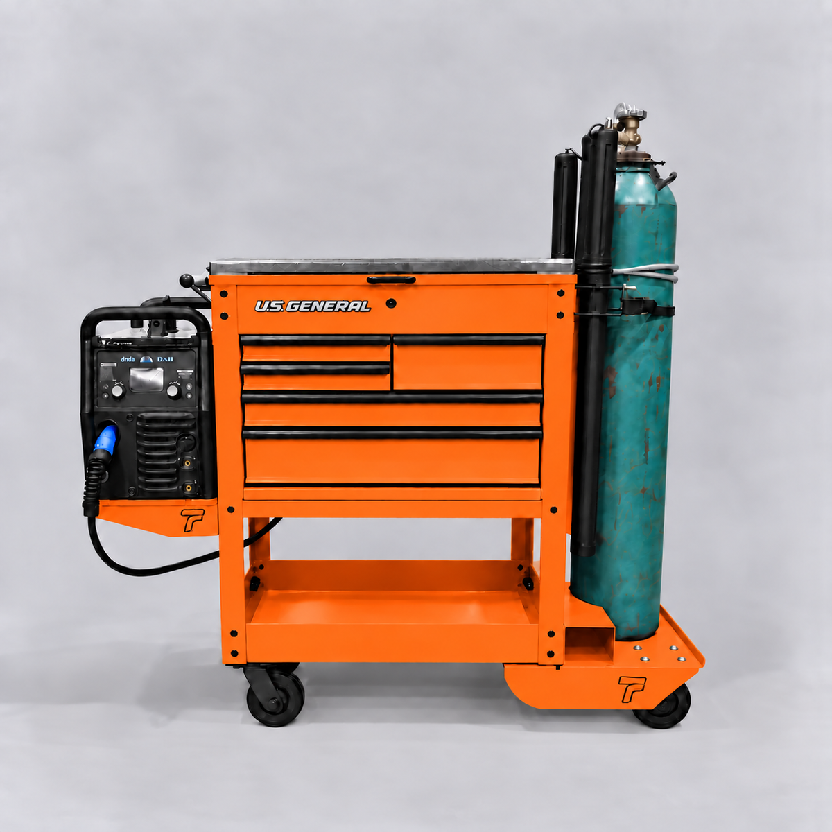 HF 5 Drawer Mechanics Cart - Single Tank Welding Cart Kit - Harbor Freight Orange Powder Coat