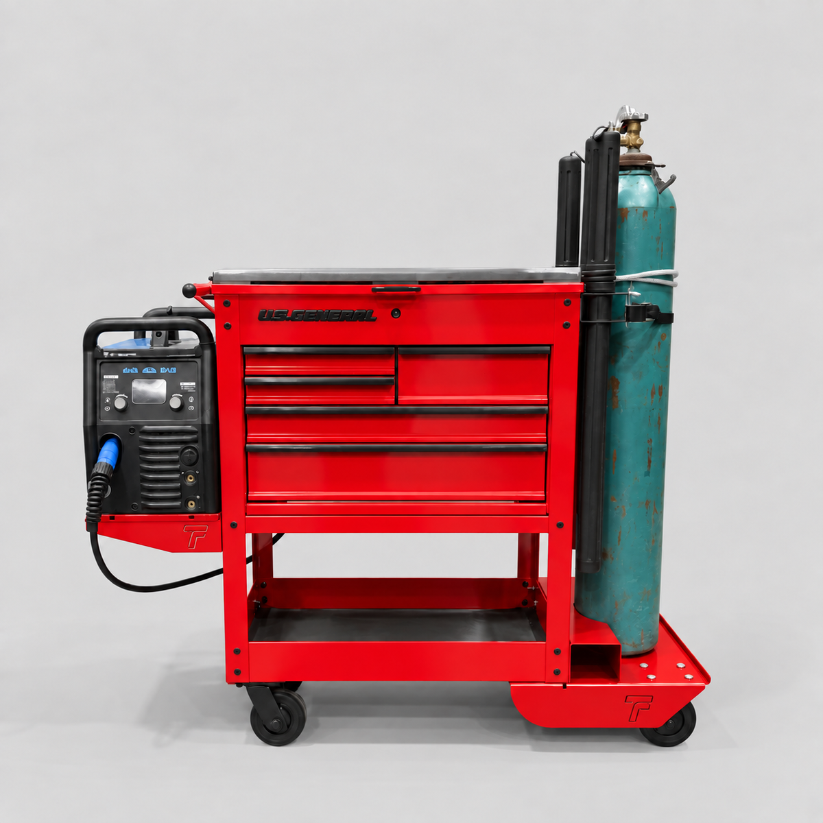 HF 5 Drawer Mechanics Cart - Single Tank Welding Cart Kit - Harbor Freight Red Powder Coat