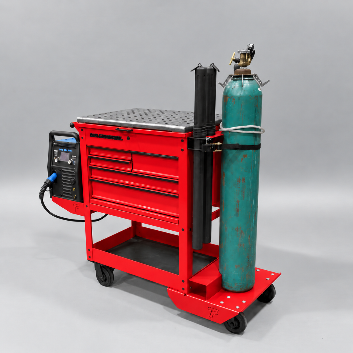 HF 5 Drawer Mechanics Cart - Single Tank Welding Cart Kit - Harbor Freight Red Powder Coat
