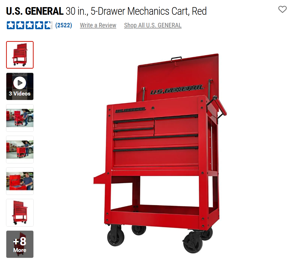 HF 5 Drawer Mechanics Cart - Single Tank Welding Cart Kit - Harbor Freight Red Powder Coat