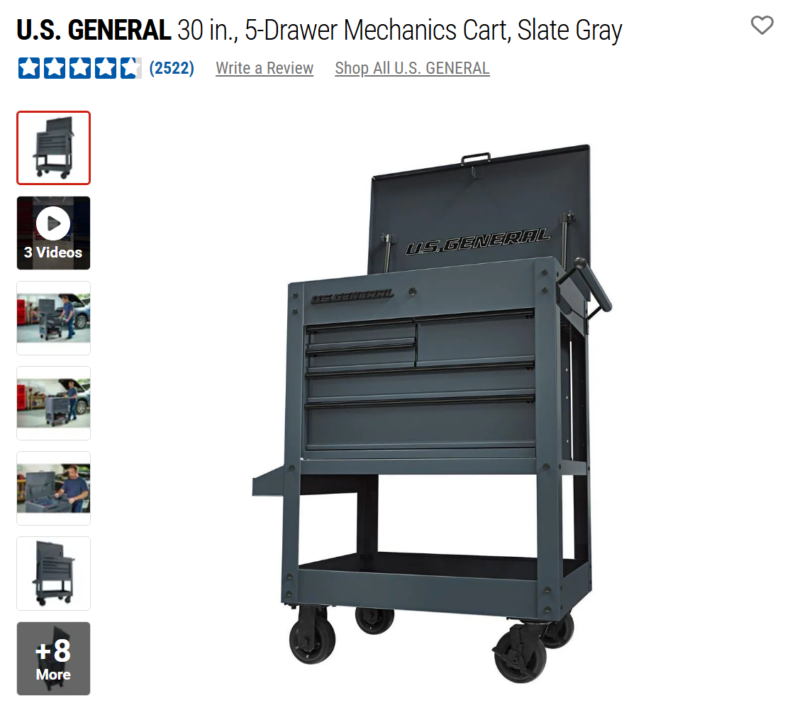 HF 5 Drawer Mechanics Cart - Single Tank Welding Cart Kit - Harbor Freight Grey Powder Coat