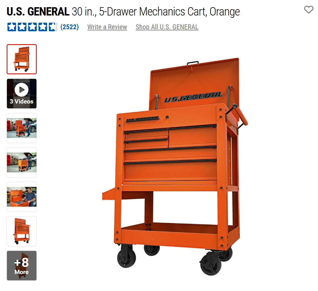 HF 5 Drawer Mechanics Cart - Single Tank Welding Cart Kit - Harbor Freight Orange Powder Coat