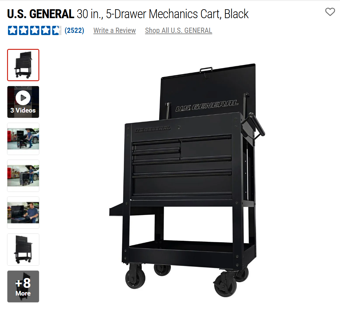 HF 5 Drawer Mechanics Cart - Dual Tank Welding Cart Kit - Harbor Freight Black Powder Coat