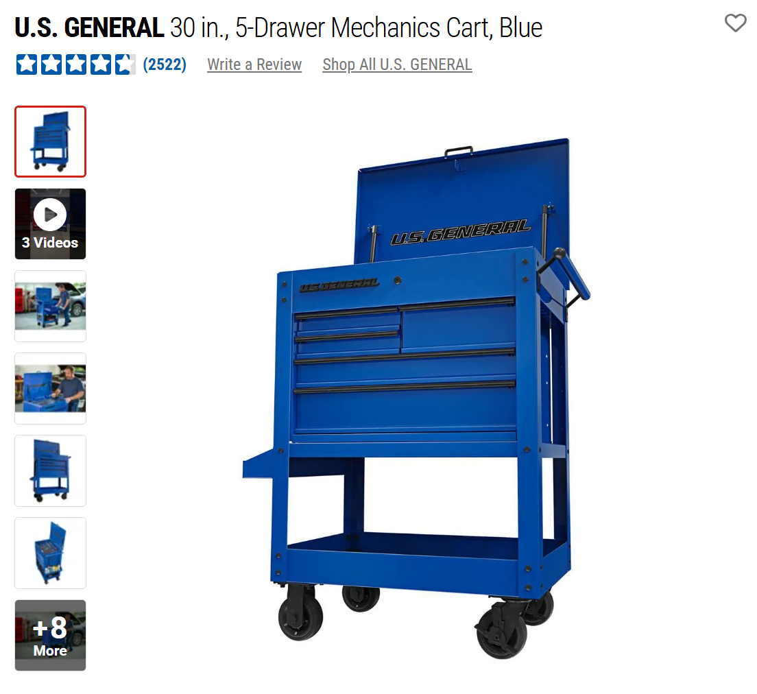 HF 5 Drawer Mechanics Cart - Dual Tank Welding Cart Kit - Harbor Freight Blue Powder Coat