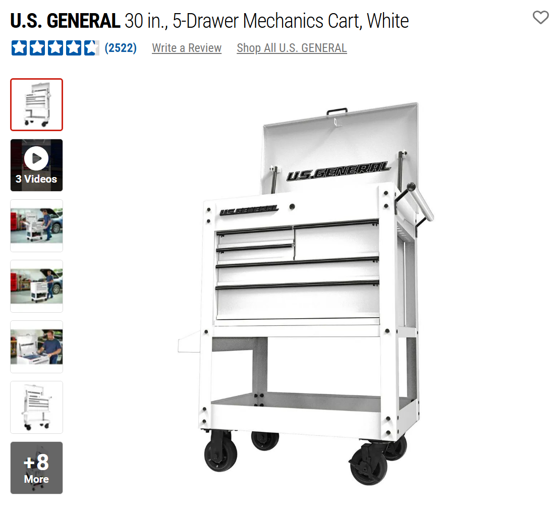 HF 5 Drawer Mechanics Cart - Dual Tank Welding Cart Kit - Harbor Freight White Powder Coat