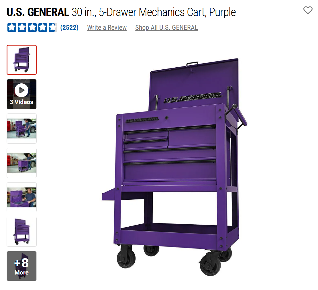 HF 5 Drawer Mechanics Cart - Dual Tank Welding Cart Kit - Harbor Freight Purple Powder Coat