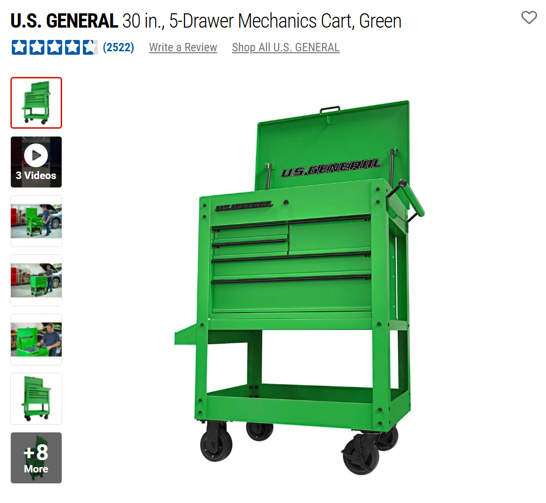 HF 5 Drawer Mechanics Cart - Dual Tank Welding Cart Kit - Harbor Freight Green Powder Coat
