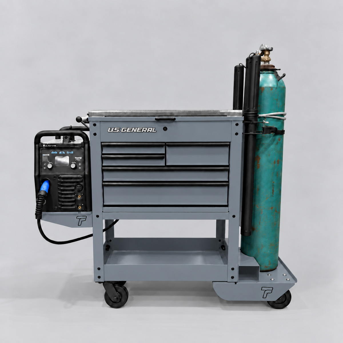 HF 5 Drawer Mechanics Cart - Single Tank Welding Cart Kit - Harbor Freight Grey Powder Coat