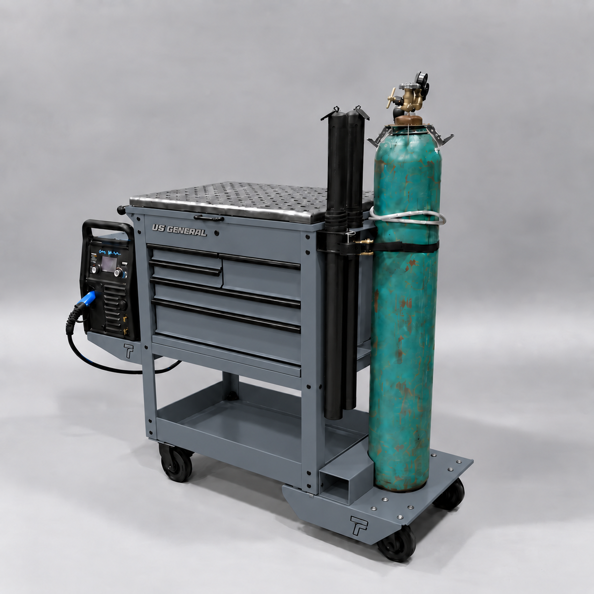 HF 5 Drawer Mechanics Cart - Single Tank Welding Cart Kit - Harbor Freight Grey Powder Coat