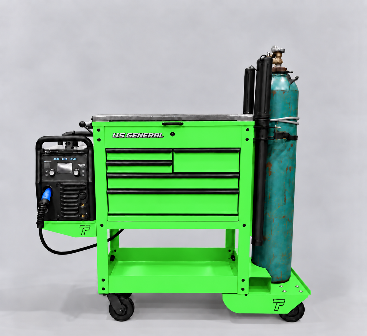 HF 5 Drawer Mechanics Cart - Single Tank Welding Cart Kit - Harbor Freight Green Powder Coat