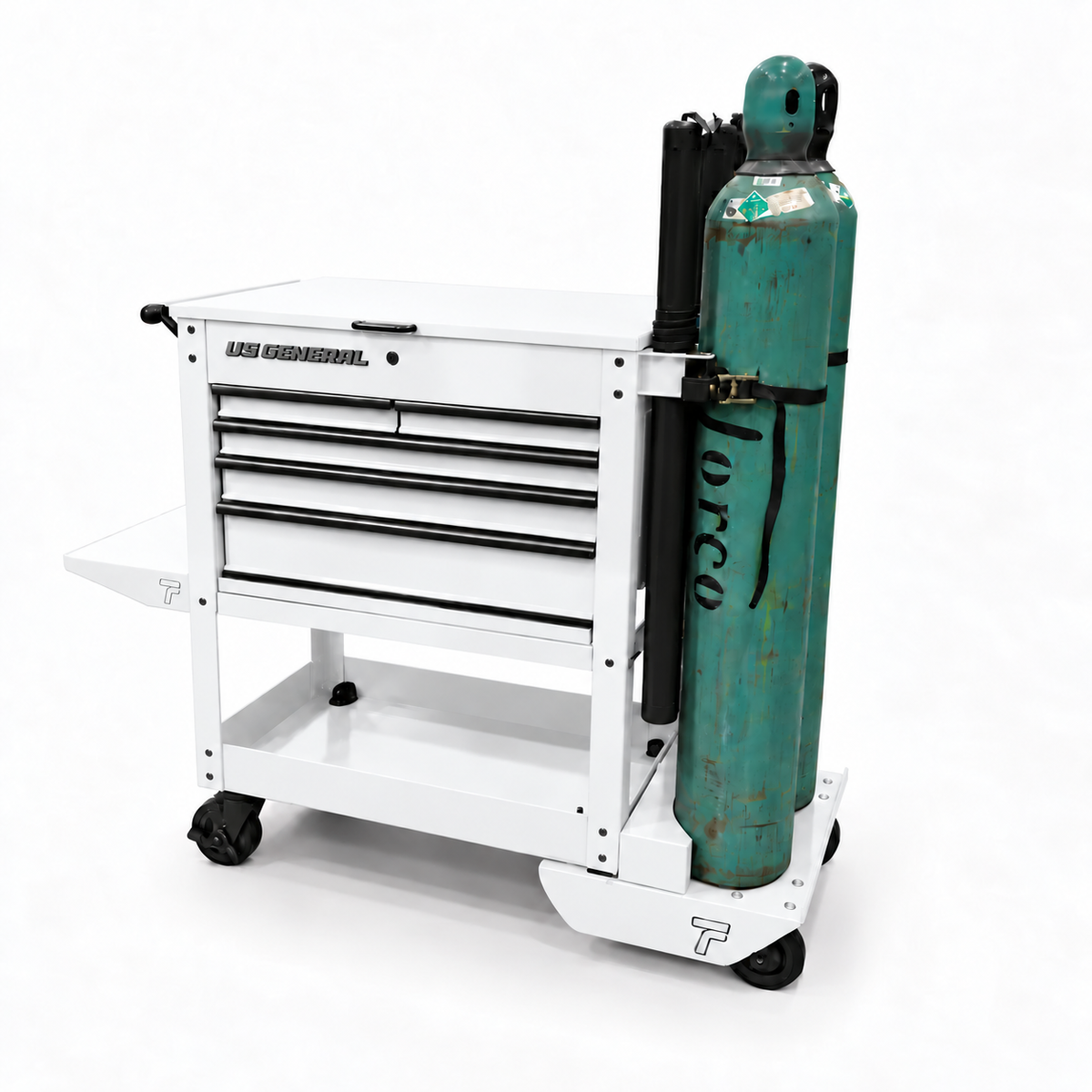 HF 5 Drawer Mechanics Cart - Dual Tank Welding Cart Kit - Harbor Freight White Powder Coat