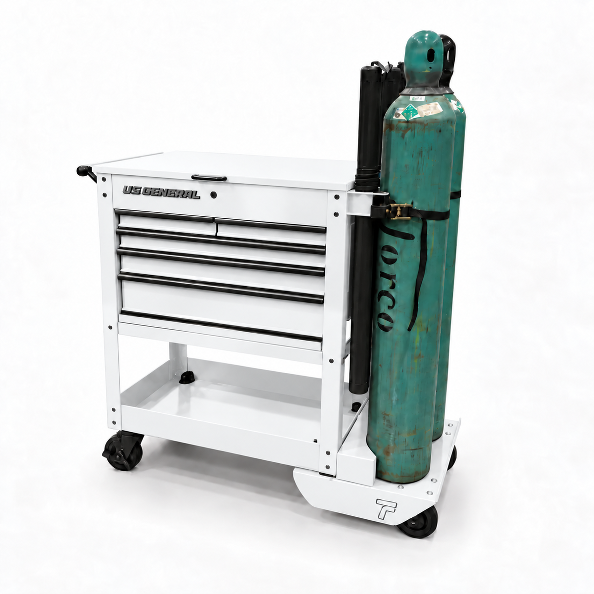 HF 5 Drawer Mechanics Cart - Dual Tank Welding Cart Kit - Harbor Freight White Powder Coat