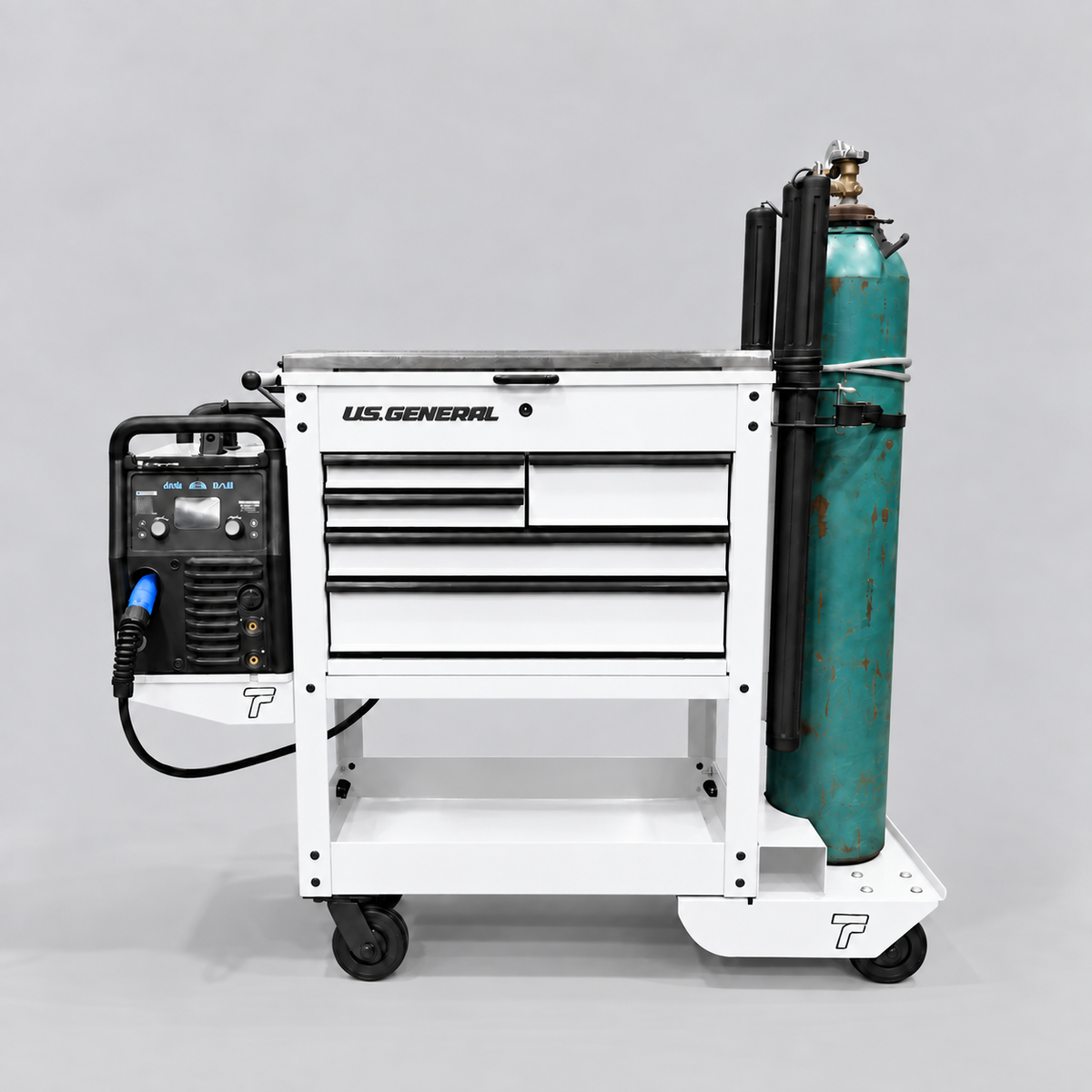 HF 5 Drawer Mechanics Cart - Single Tank Welding Cart Kit - Harbor Freight White Powder Coat
